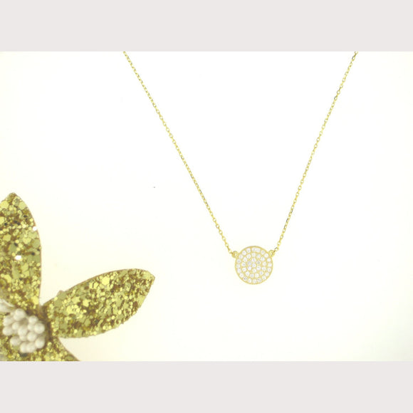 Small Pave Filigree Disc Necklace-Gold