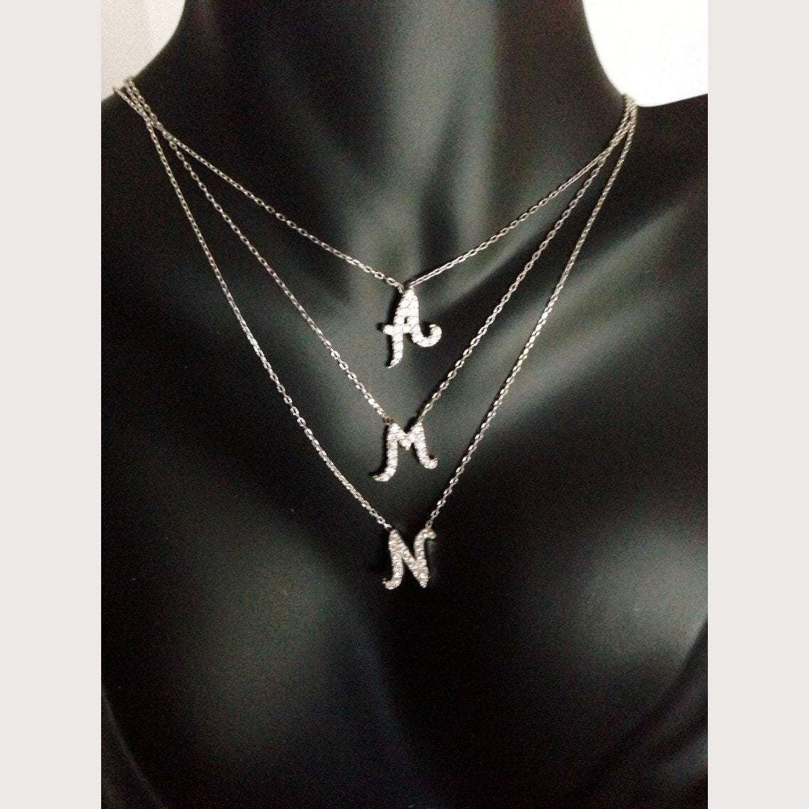 Pave (N) Initial Necklace