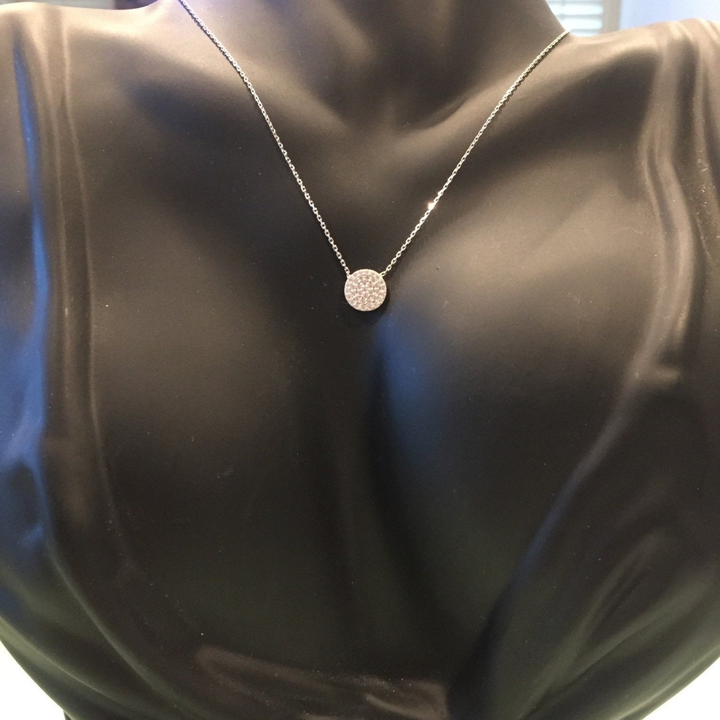 Small Pave Disc Necklace-Silver
