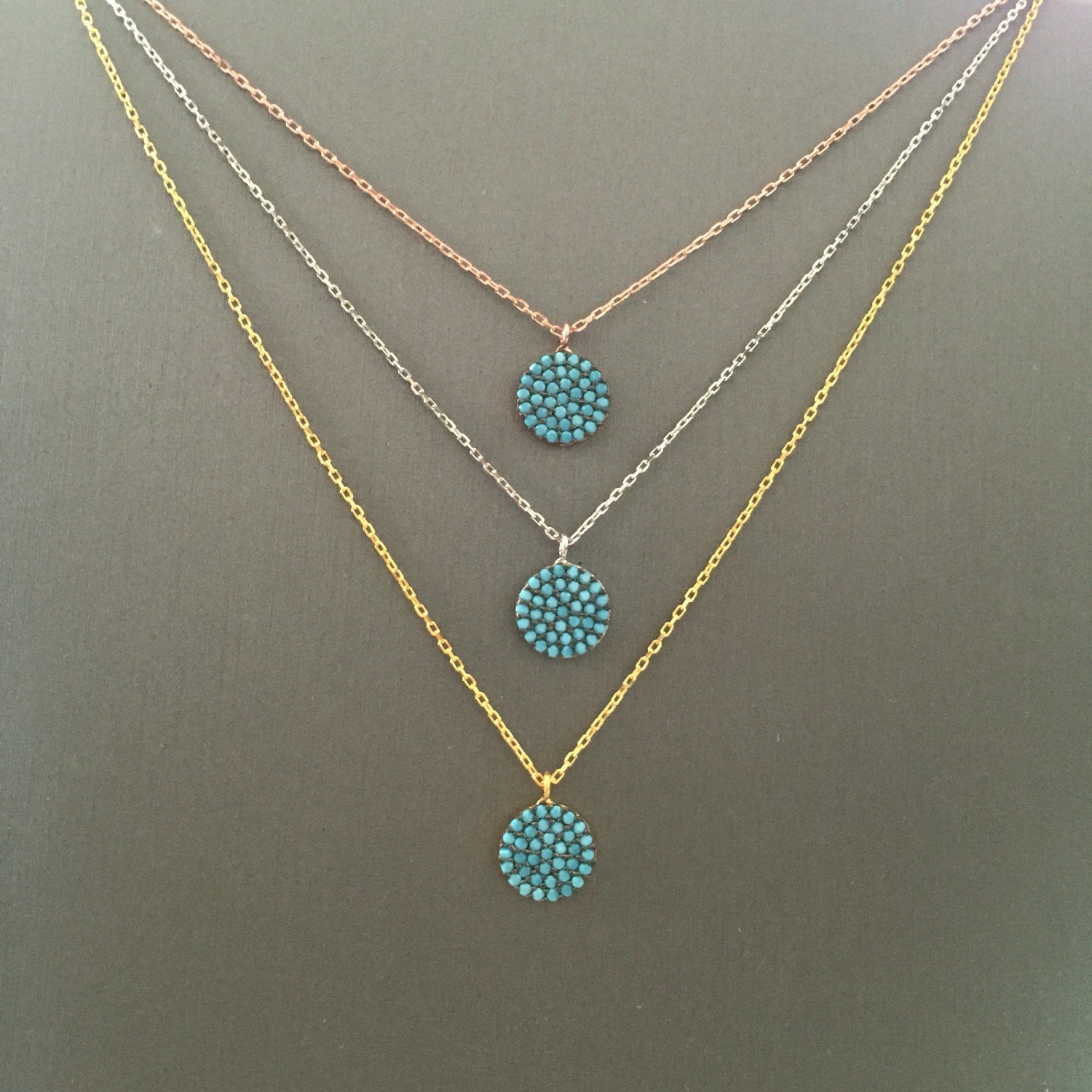 Small Turquoise Disc Necklace