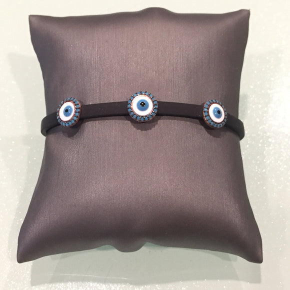 Leather Turquoise Eye Bracelet- Round