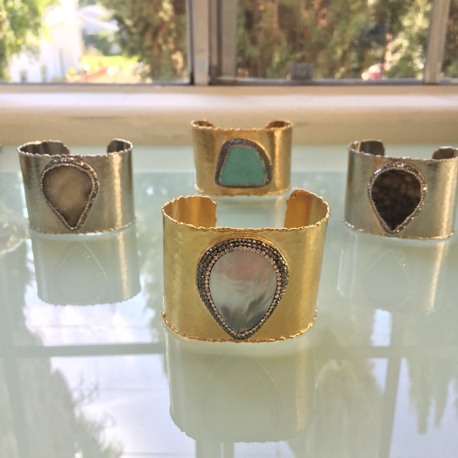 Black Pearl Druzy Silver Cuff