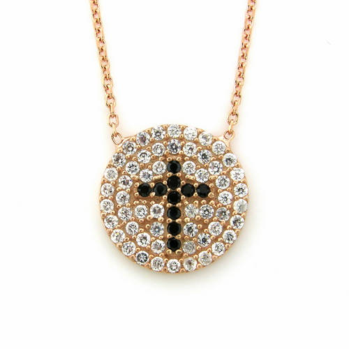 Pave Disc Cross Necklace