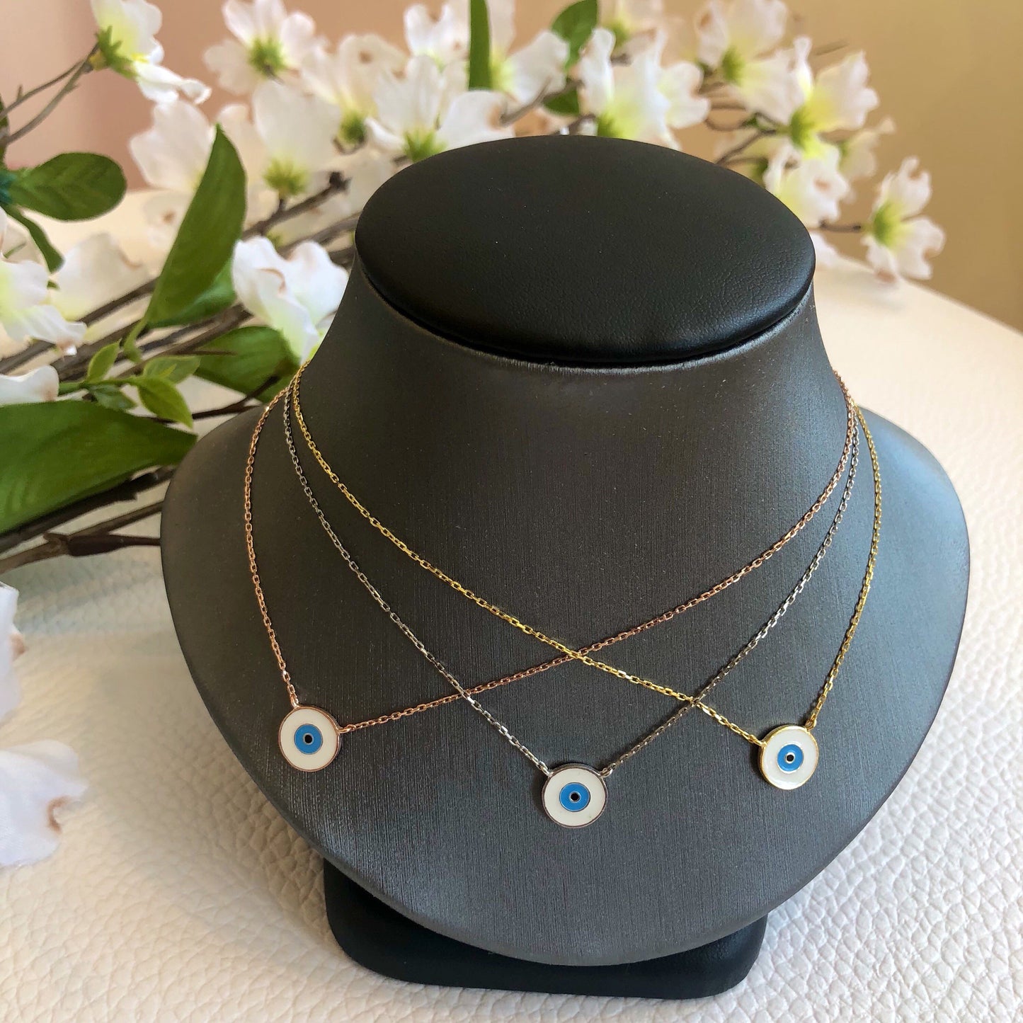 White Enamel Eye Necklace