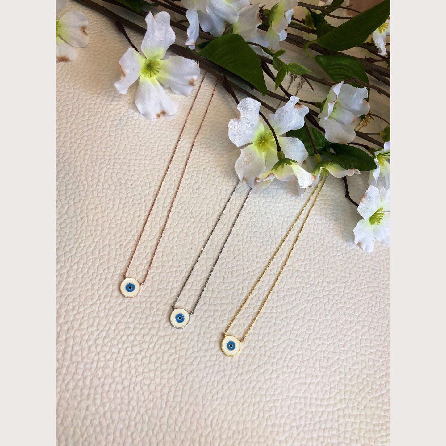 White Enamel Eye Necklace