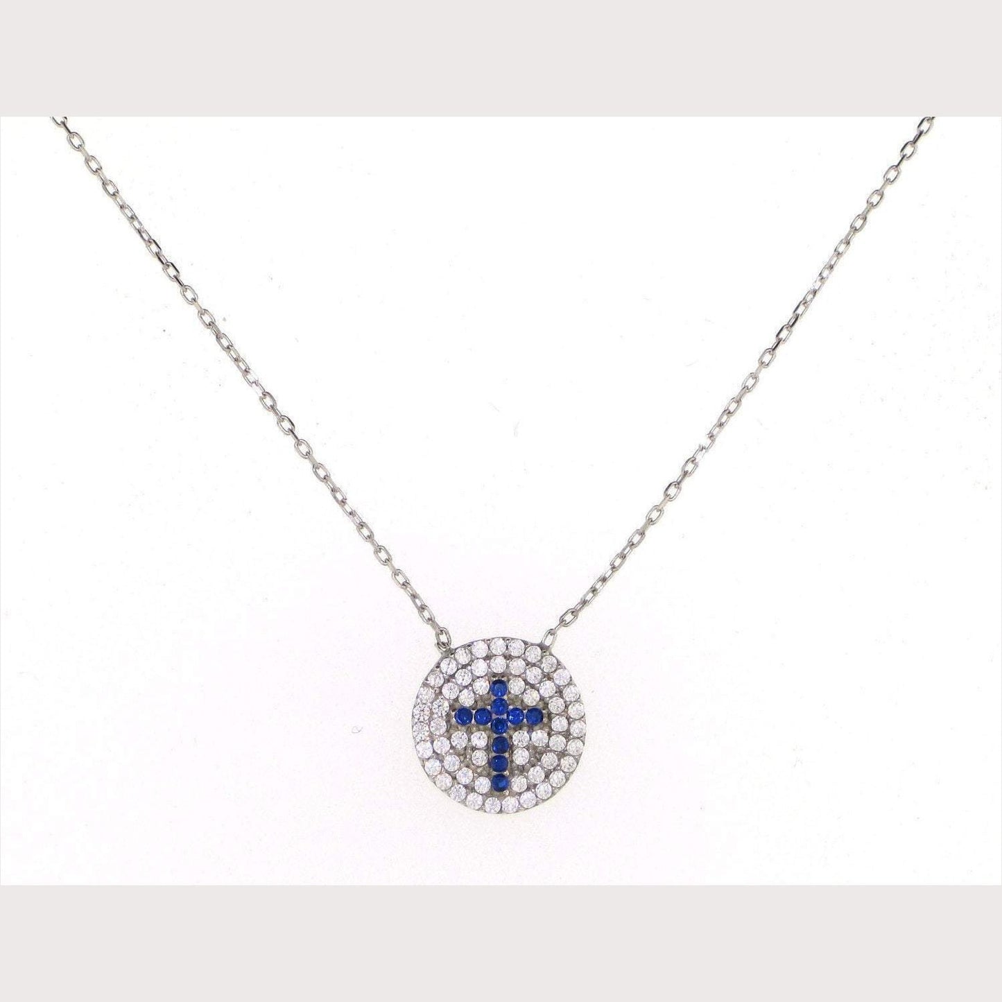 Pave Disc Cross Necklace