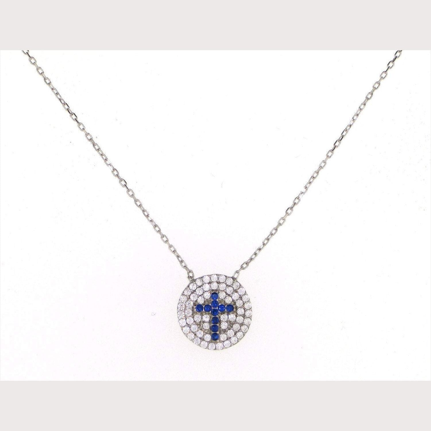 Pave Disc Cross Necklace