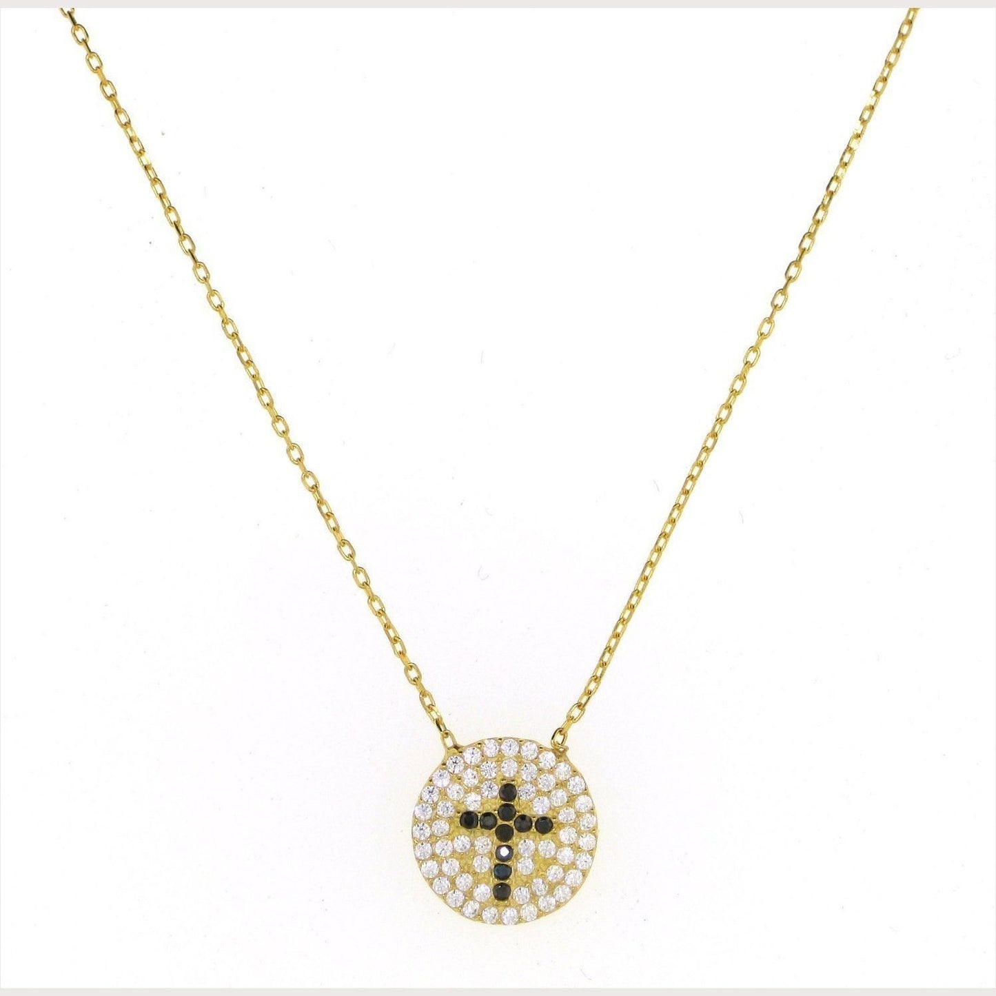 Pave Disc Cross Necklace