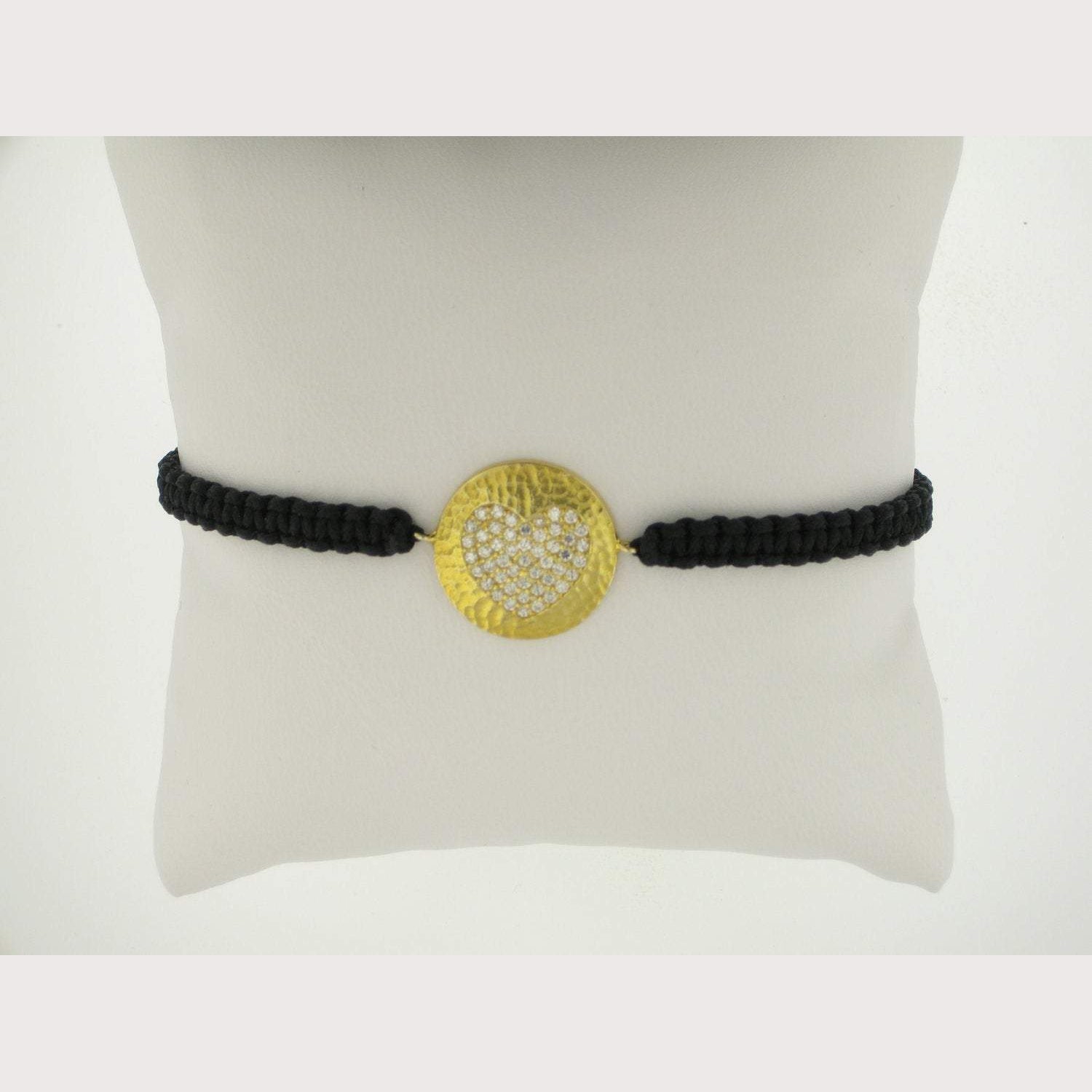SALE--Gold Hammered Heart Macrame Bracelet