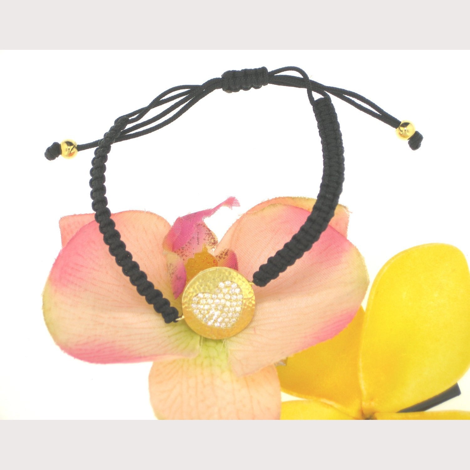 SALE--Gold Hammered Heart Macrame Bracelet
