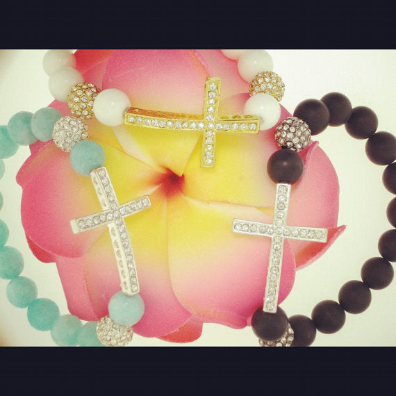 SALE---Sideway Cross Beaded Bracelet