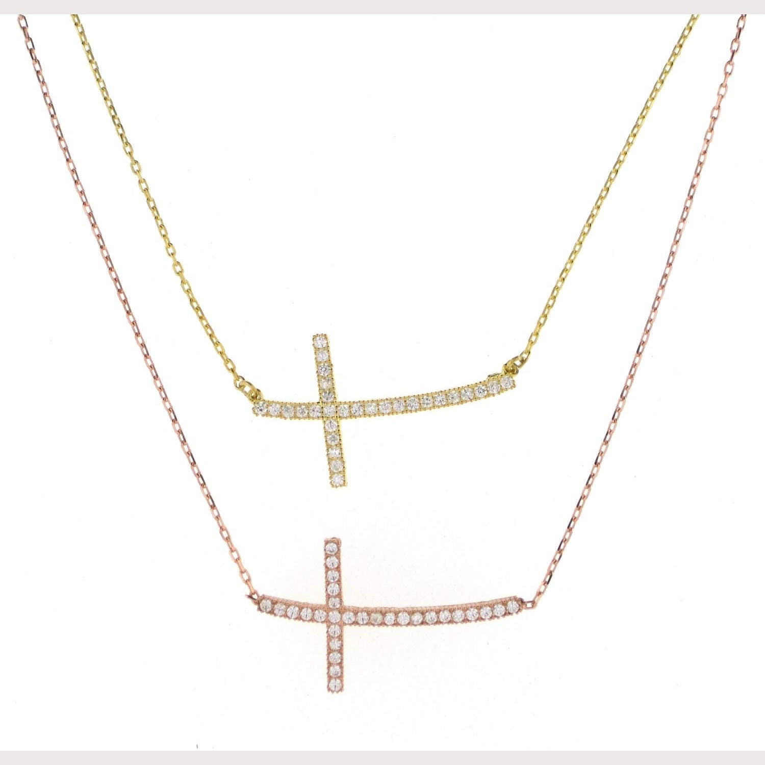 Curved Sideway Cross Necklace