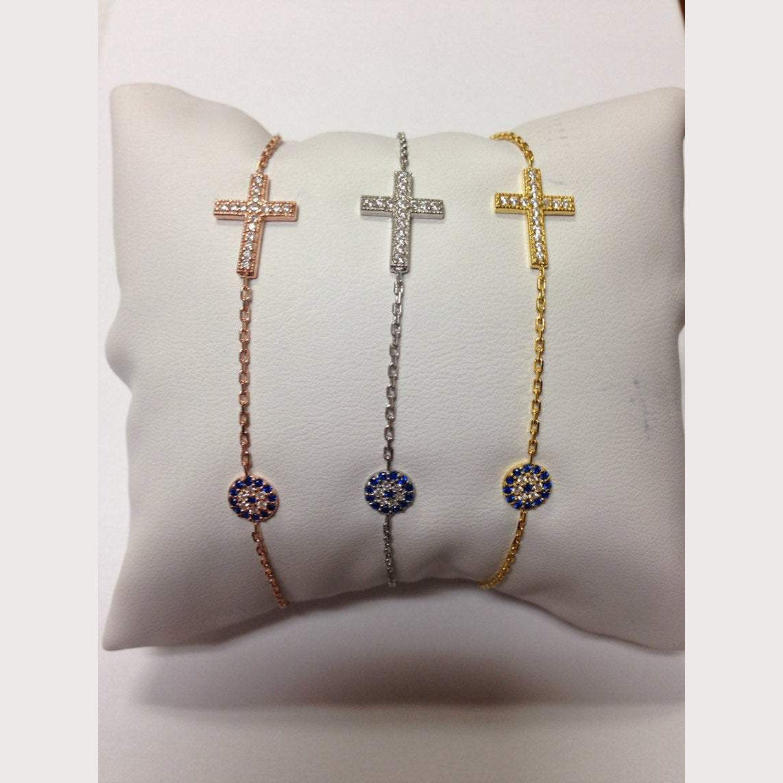 Dainty Evil Eye Cross Bracelet