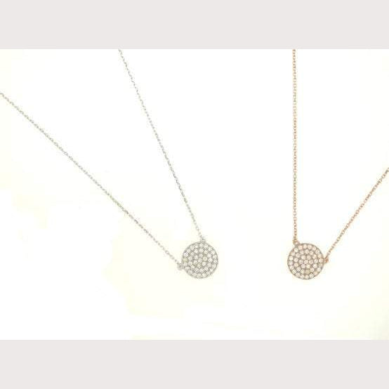 Small Pave Filigree Disc Necklace-Gold