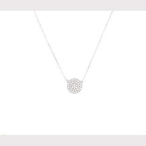 Small Pave Filigree Disc Necklace-Gold