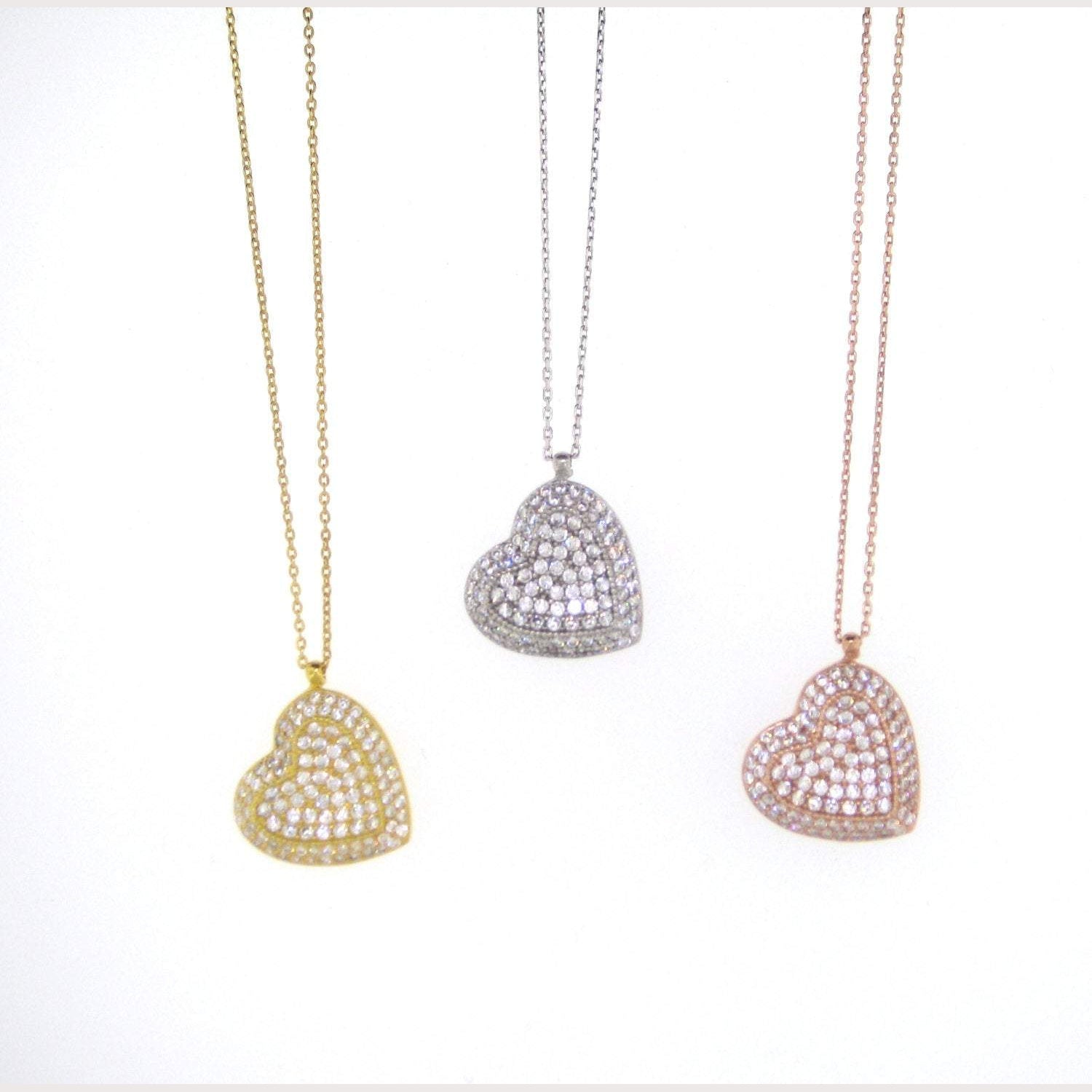 Sideway Pave Heart Necklace