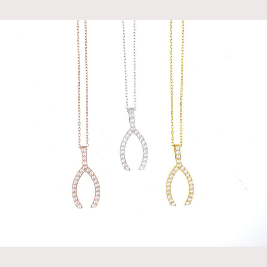 Large Pave Wishbone Necklace