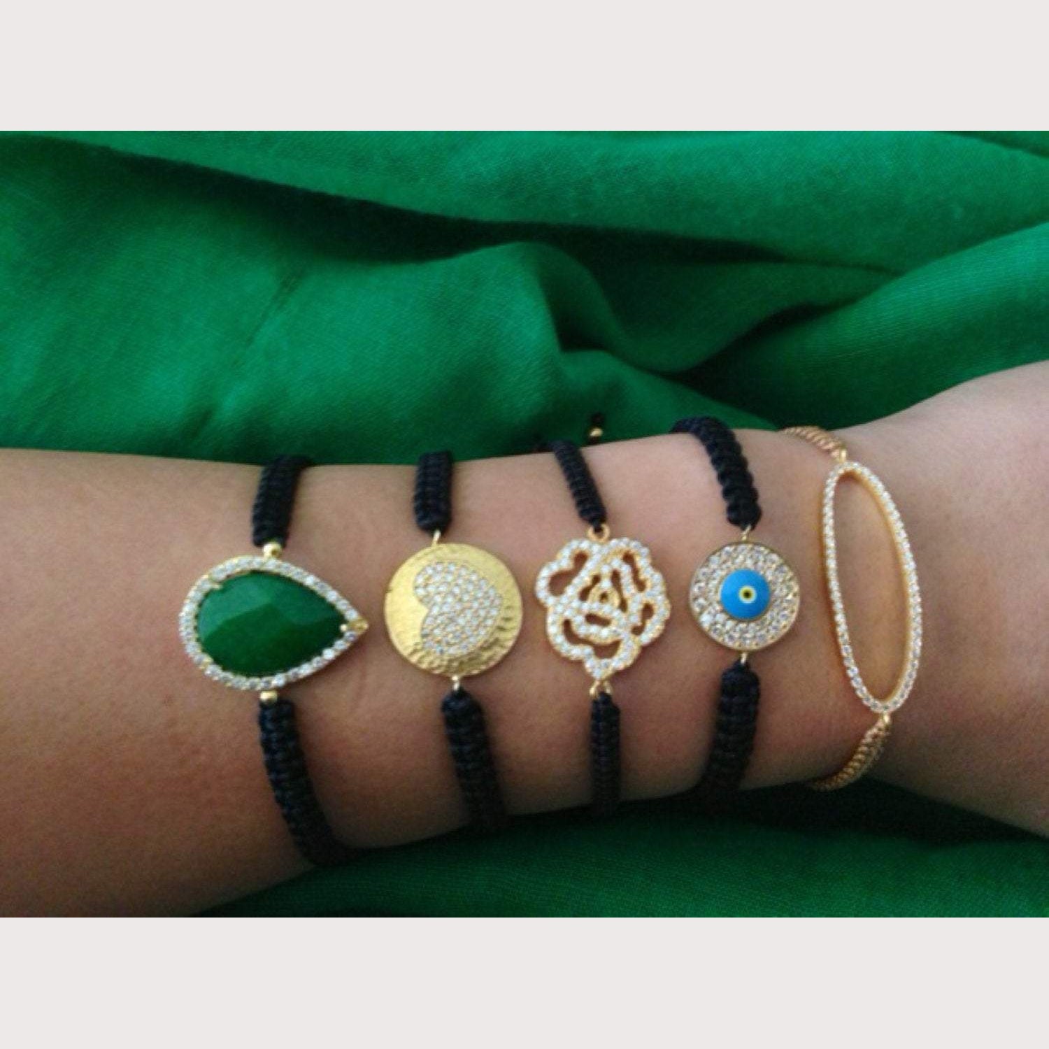 SALE--Gold Hammered Heart Macrame Bracelet