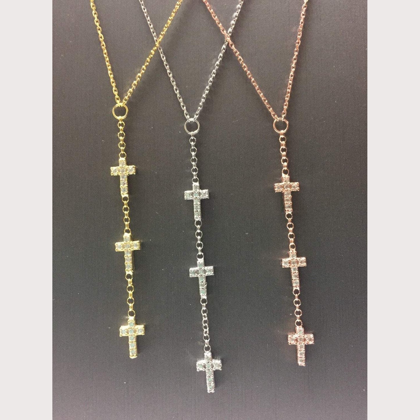 Black Stone Faith Lariat Necklace-Gold