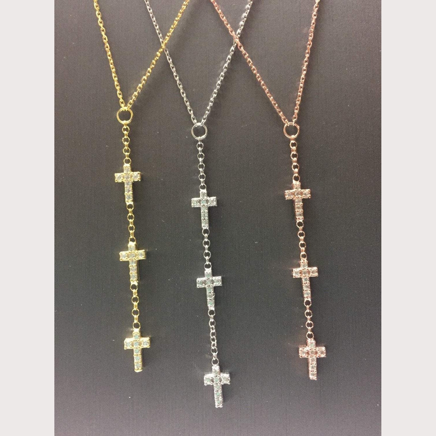 Black Stone Faith Lariat Necklace-Gold