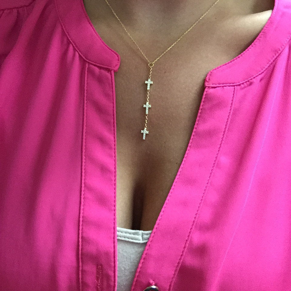 Black Stone Faith Lariat Necklace-Gold