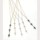 Black Stone Faith Lariat Necklace-Gold