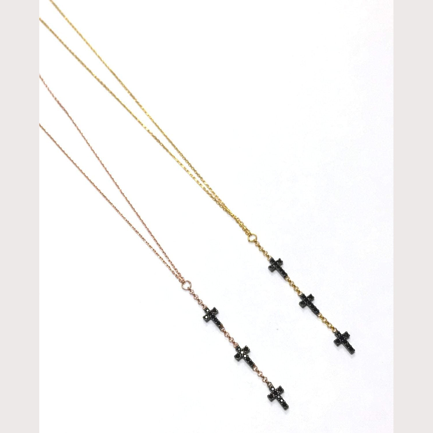 Black Stone Faith Lariat Necklace-Gold