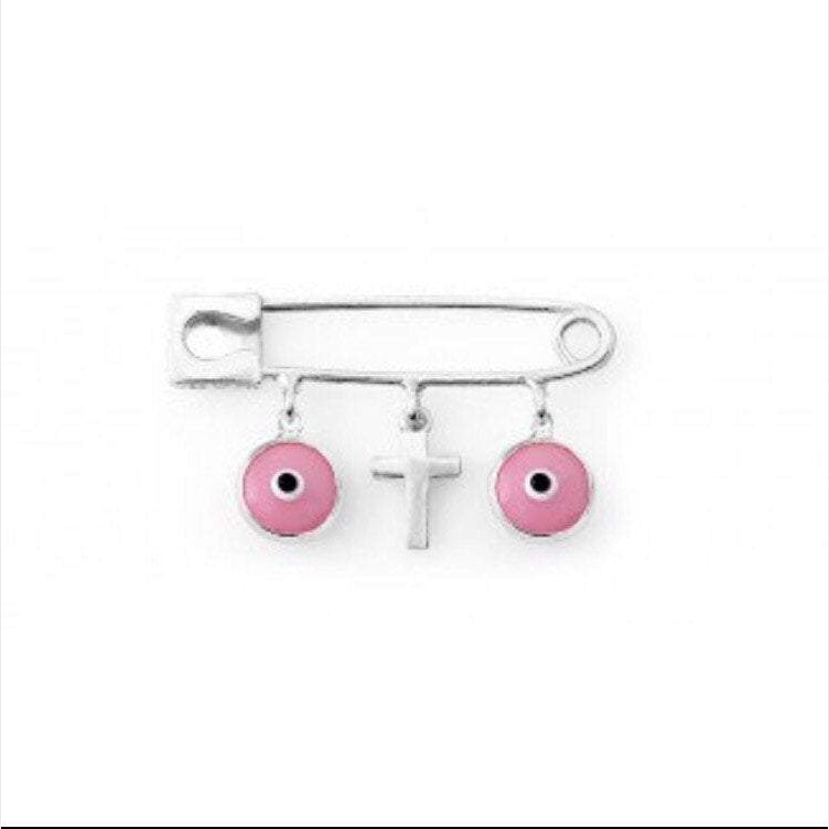 Evil Eye With Cross Safety Pin-Pink