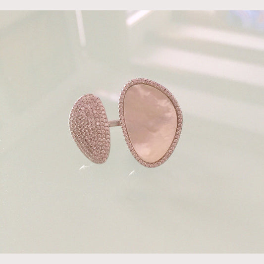 Mother Pearl Disc Ring- Silver