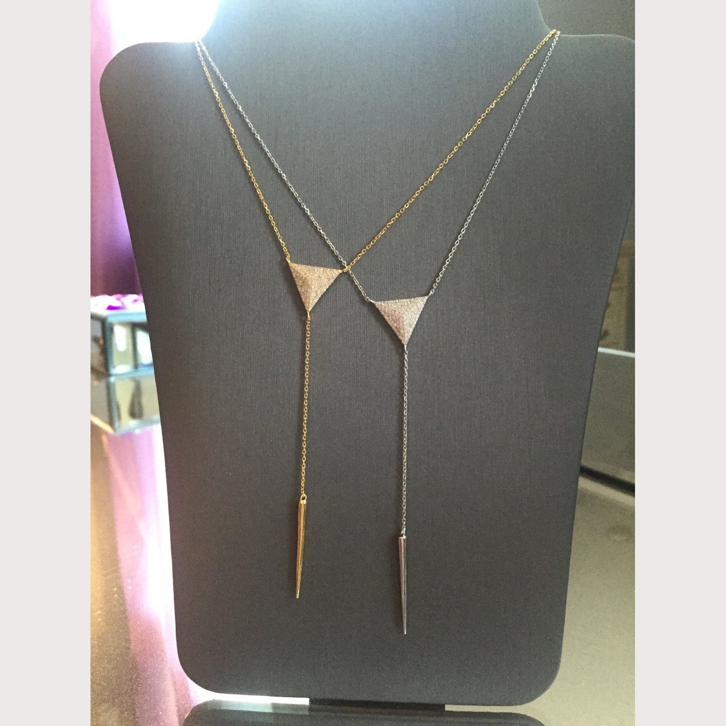 Pyramid Lariat Necklace-Yellow Gold