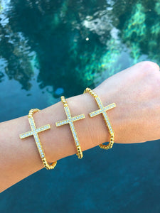 Gold Sideway Cross Bracelet